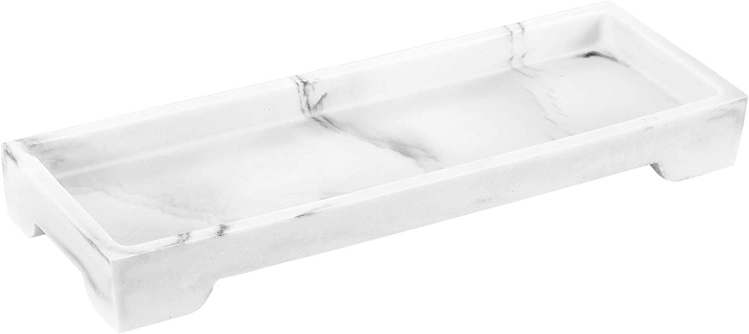 Luxspire Marble Tray for Soap Dispenser Perfume Jewelry, S, Gravel White
