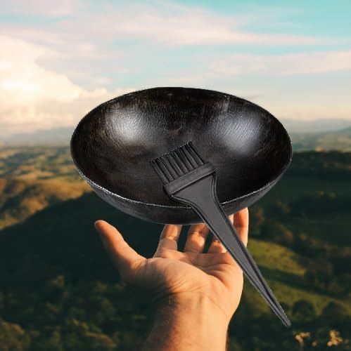 Henna Mixing Iron Bowl, Natural Hair Dye Making Wok kadai Without Handle in Iron, Mehendi Paste ka Bowl with Brush