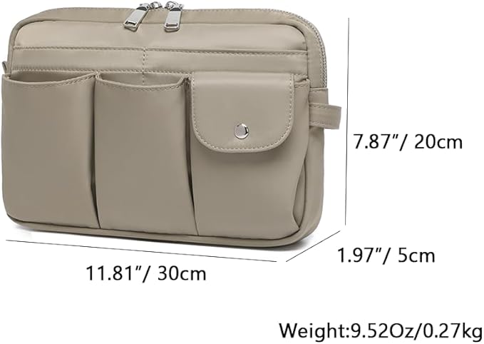Storage Bag-arge Cosmetic Bag for Women Travel Makeup Bag Zip Up Bag Pure Cotton Canvas Can be Suspended (Khaki)