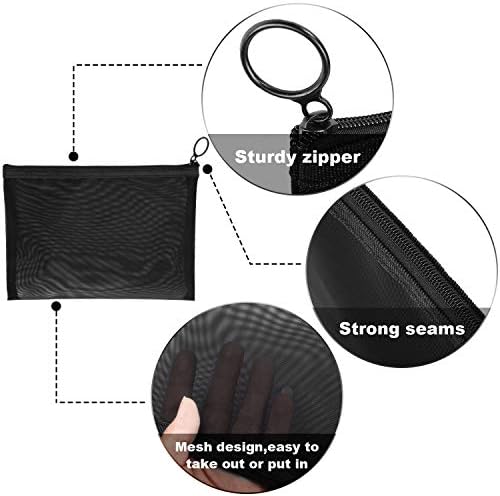 Boao 6 Pieces Mesh Makeup Bags Mesh Cosmetic Bag Portable Travel Organizing Zipper Pouch Toiletries Makeup Pouches for Home Office Travel Accessories(Black)