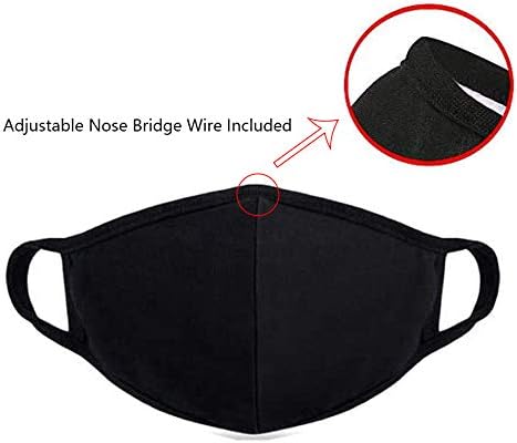 comfso 8 Pack Organic Cotton Face Cover Washable and Reusable - Black Travel Face Mask, Mouth Protection Cloth Masks with Nose Bridge Wire - Soft Fabric for Women Men Outdoor