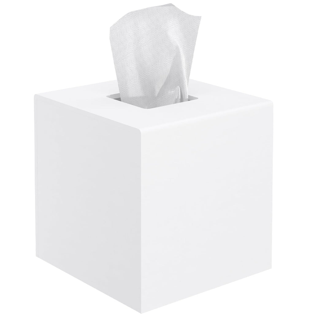 Tissue Box Cover, PITBVO Acrylic Tissue Box Holder Square Tissue Box Cover, Handmade Facial Tissue Holder Napkin Dispenser for Bathroom Kitchen Bedroom Office (Matte White, 5.5x5.5x5.5)