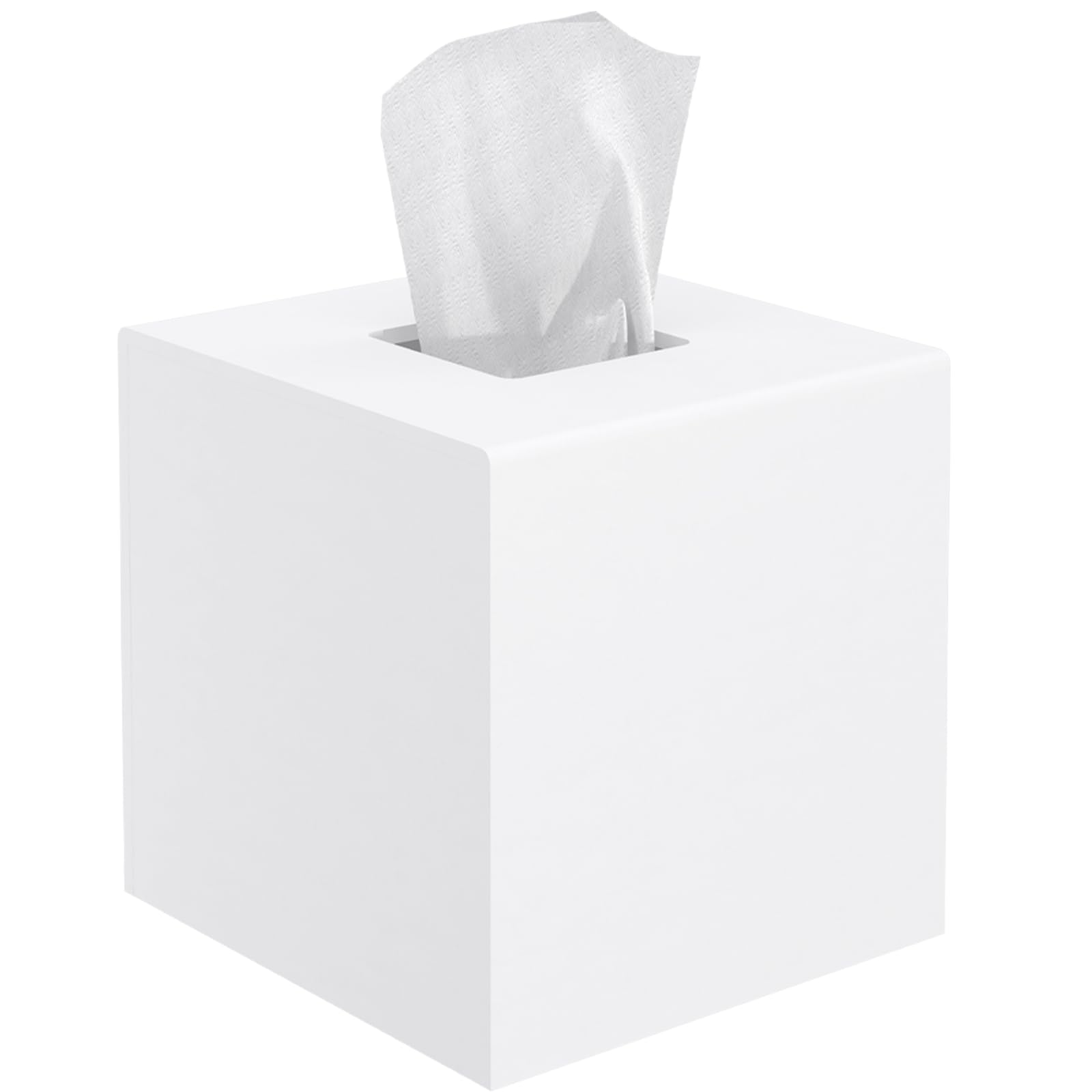 Tissue Box Cover, PITBVO Acrylic Tissue Box Holder Square Tissue Box Cover, Handmade Facial Tissue Holder Napkin Dispenser for Bathroom Kitchen Bedroom Office (Matte White, 5.5x5.5x5.5)