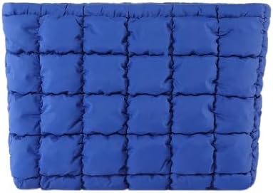 HFLZBRO Puffy Quilted Makeup Bag for Women, Cosmetic Bag, Travel Toiletry Organizer Pouch Clutch (blue)