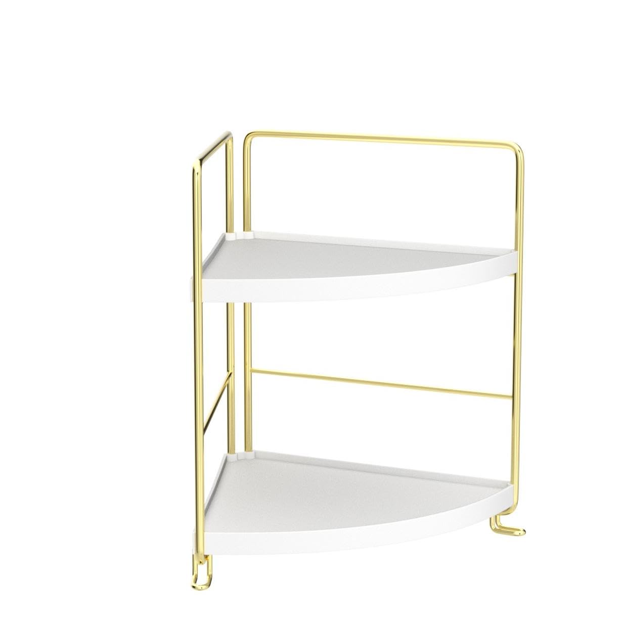 FSyueyun 2-Tier Corner Bathroom Counter Organizer, Tool-Less Installation Vanity Shelf Small Plastics Countertop Makeup Tray Skincare Perfume Organizers (Gold)