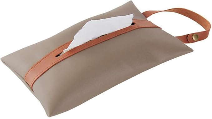 Spotact Tissues Box PU Leather Facial Paper Storage Case Rectangular Organizer Holder Decor with Hanging Strip for Kitchen Restaurant Countertops Bedroom Dressers Night Stands Desks (Brown)