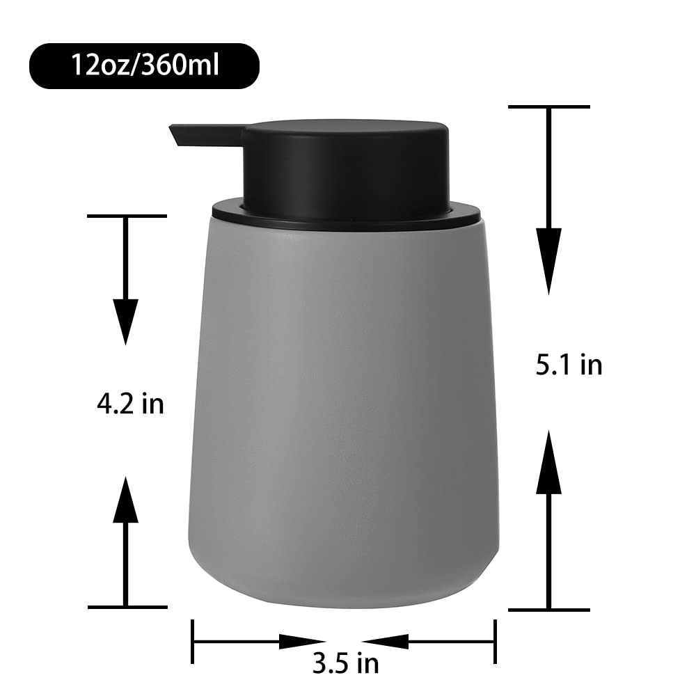 Foaming Hand Soap Dispenser Ceramic, Foam Dish Soap Dispenser for Bathroom and Kitchen Sink, Liquid Pump Bottle for Shampoo, Body Wash, Grey, 2 Pack