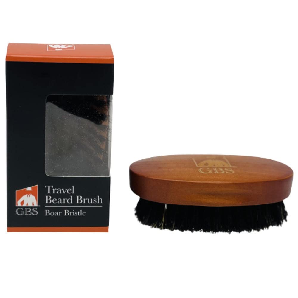 G.B.S 2 Pack Beard Travel Brush with Boar Bristles Great for Dry or Wet Beards Distributes Balm, Oil for Growth and Shine and Softness Professional Durable Camping