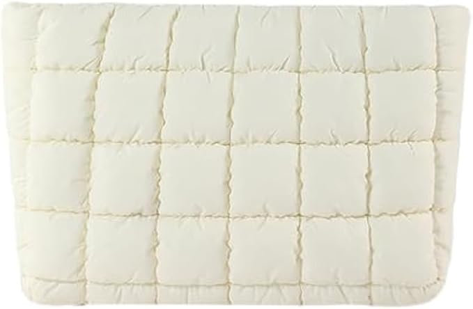 HFLZBRO Puffy Quilted Makeup Bag for Women, Cosmetic Bag, Travel Toiletry Organizer Pouch Clutch (white)