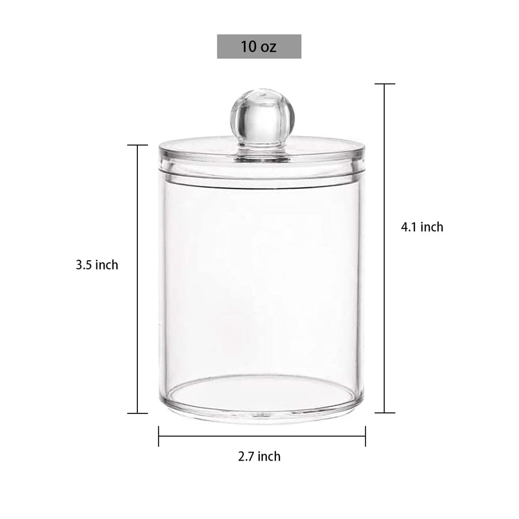 DAPOWER 3 Pack Qtip Holder Storage Canister for Cotton Ball, Cotton Swab, Pads, Floss; 10-Ounce Clear Plastic Apothecary Jar with Lid, Bathroom Makeup Organizer (3)