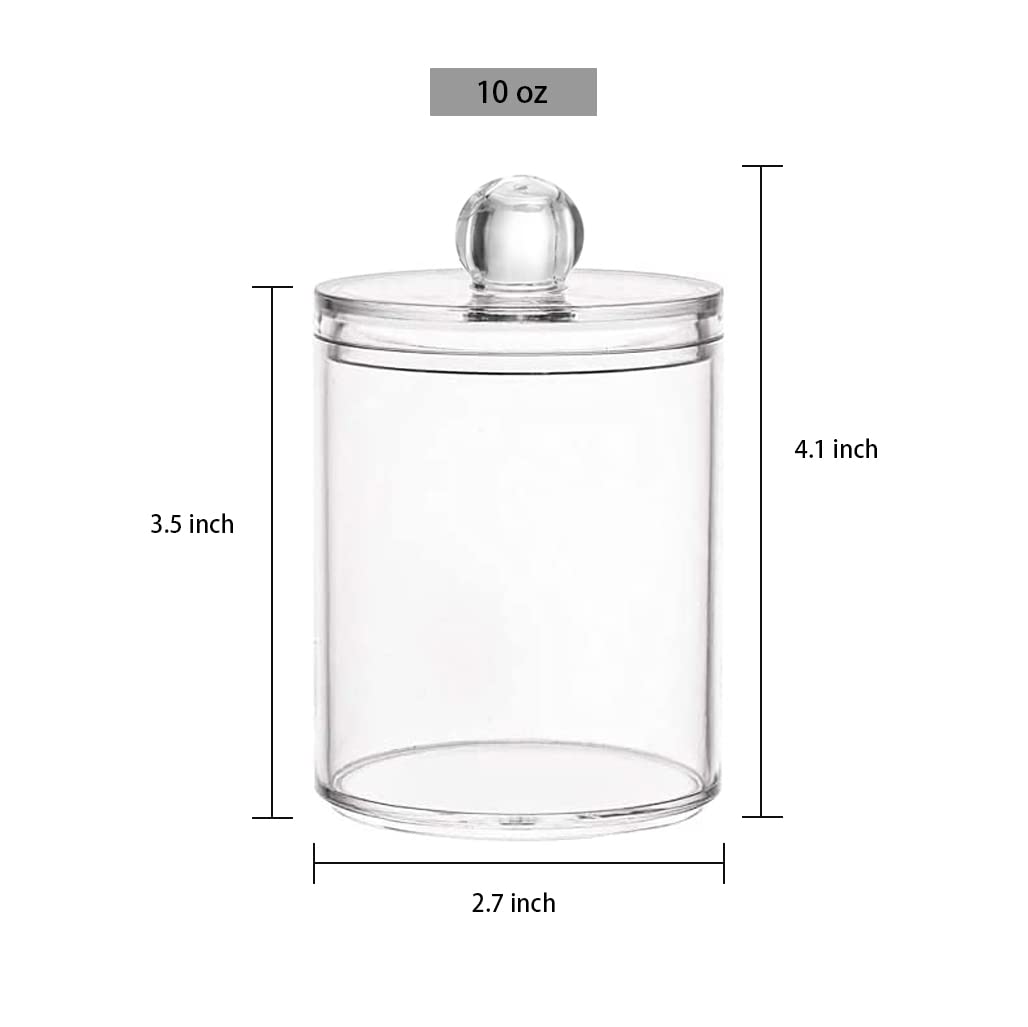 DAPOWER 3 Pack Qtip Holder Storage Canister for Cotton Ball, Cotton Swab, Pads, Floss; 10-Ounce Clear Plastic Apothecary Jar with Lid, Bathroom Makeup Organizer (3)