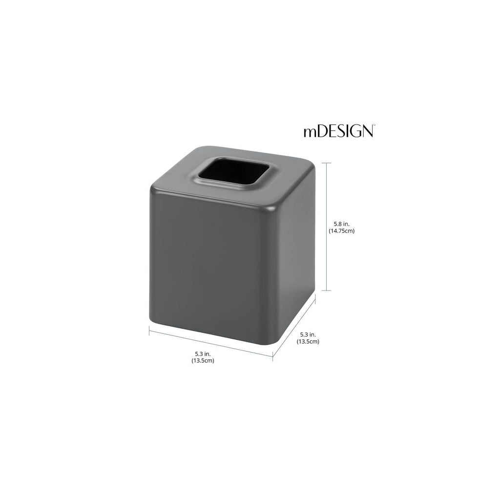 mDesign Metal Square Tissue Box Cover, Modern Facial Paper Holder - Accessories for Bathroom Vanity Countertop, Bedroom Dresser, Night Stand, Desk, Office, End Table - Unity Collection - Graphite Gray