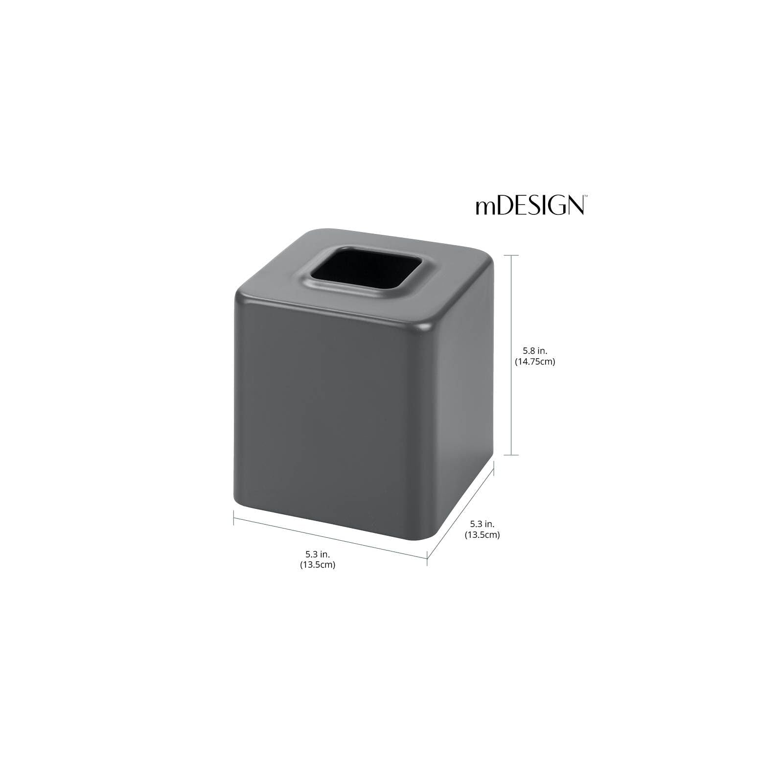 mDesign Metal Square Tissue Box Cover, Modern Facial Paper Holder - Accessories for Bathroom Vanity Countertop, Bedroom Dresser, Night Stand, Desk, Office, End Table - Unity Collection - Graphite Gray
