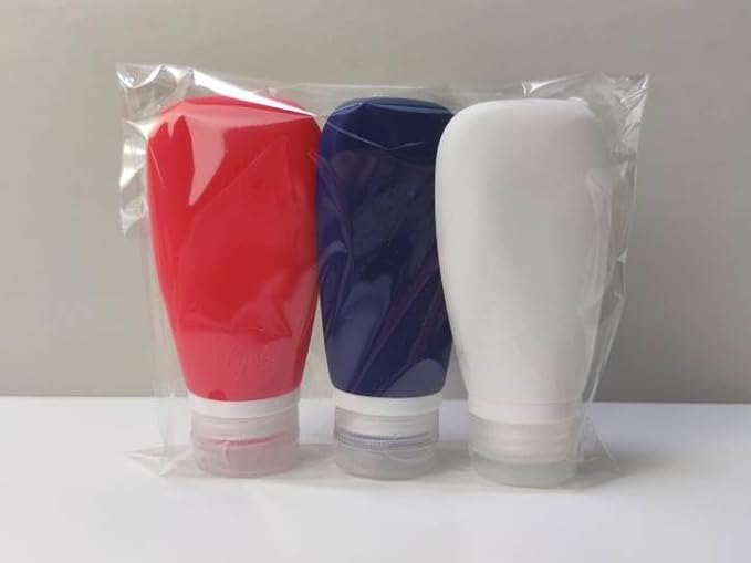 LYOB Travel Bottles for Toiletries, TSA Approved 3oz (90ml) Leak Proof Silicone Soft Refillable Squeeze Travel Size Containers BPA Free for Air Travel, Shampoo, Conditioner Patriotic (Red-White-Blue)