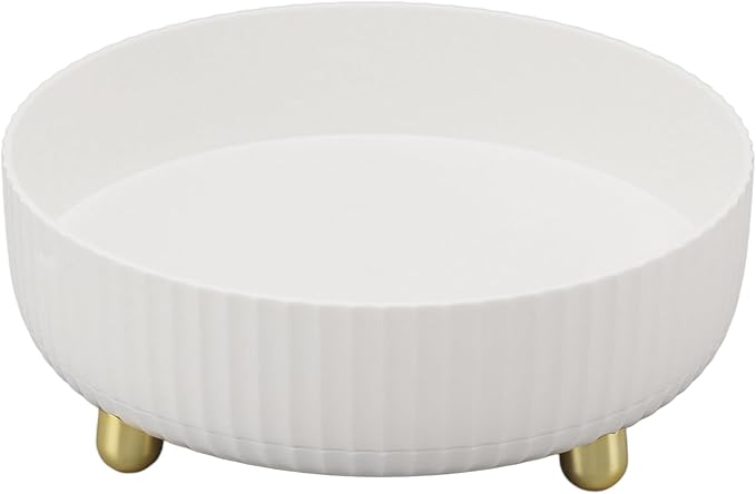 Fydun Rotating Plate, 360 Degree Storage Rack Organizer Round Cosmetic Shelf Basket Turntable for Kitchen Cabinet Pantry Small White Lazy Susans Refrigerator (White)