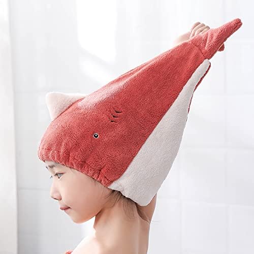 Hair Drying Towel for Kids Girls, Cute Cartoon Absorbent Quick Drying Bath Wrap Set for Bathing, Spa, Swimming Pool, Soft Microfiber Cap for Curly Long & Wet Hair, Red