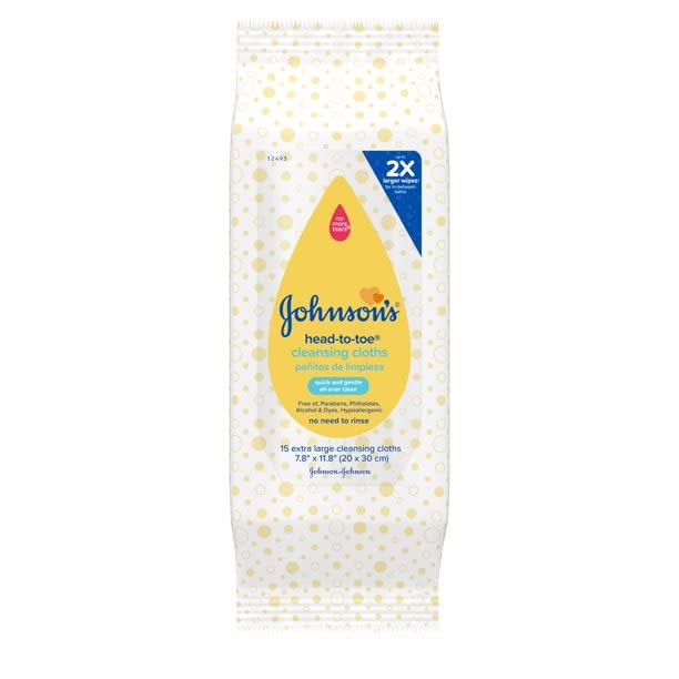 Johnson & Johnson 117008 Head-to-Toe Cleansing Clothe, 15 Count(Pack of 6)