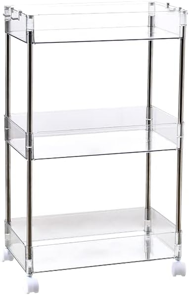 Chris.W Slim Storage Cart 3 Tier with Wheels, Clear Bathroom Cart Organizer, Mobile Shelving Unit Rolling Utility Cart, Slide Out Organizer for Kitchen, Bathroom, Laundry, Narrow Places, Office - 8" W