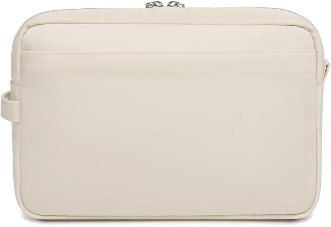Storage Bag-arge Cosmetic Bag for Women Travel Makeup Bag Zip Up Bag Pure Cotton Canvas Can be Suspended (Creamy White)