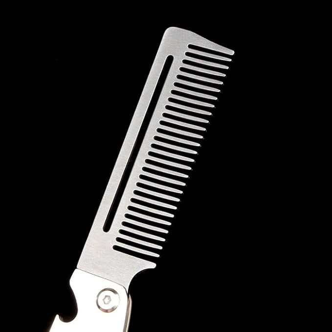 Metal Beard Comb for Men, Folding, 201 Steel, Laser-Etched Handle, 0.17lb
