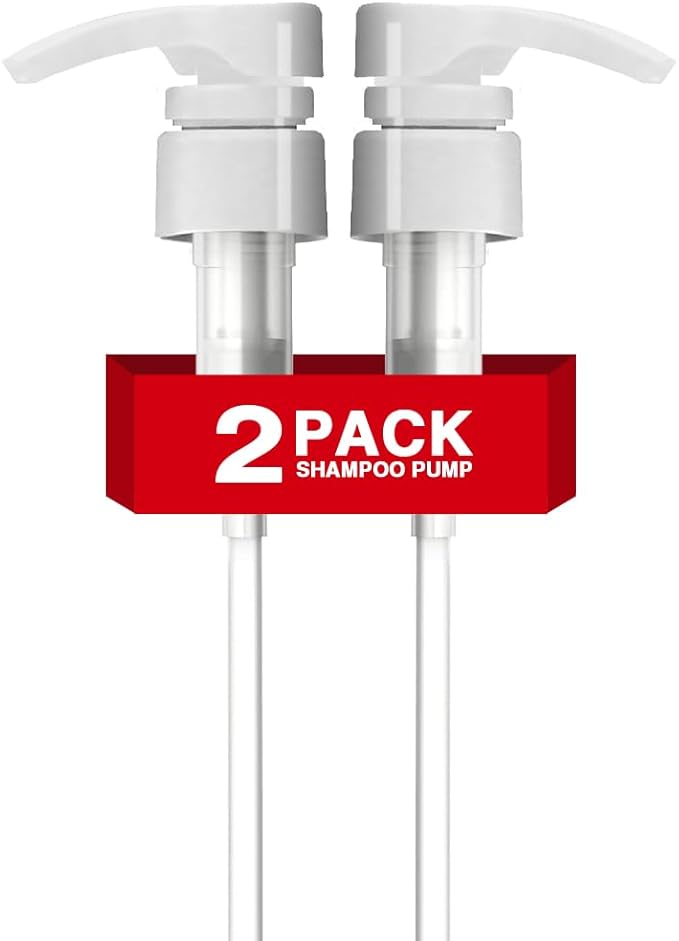 2-Pack Shampoo Pump for Liter 33.8 oz Shampoo and Conditioner, Pump Dispenser Fits Most Salon Brand Bottles with 1.1 inch Wide Opening, White Replacement Pump for Hair Products, Body Wash, Lotion, Gel