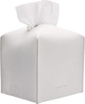 Tissue Box Cover Holder, Square with Bottom Belt by Carrot's Den - PU Leather Decorative Organizer for Tabletop, Bathroom, Car, Office | Pure White