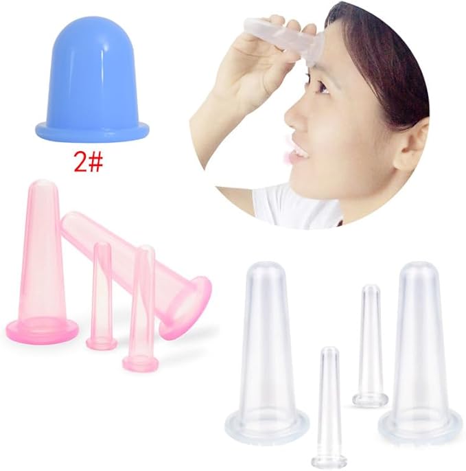 BWESOO 4Pcs Massage Cupping Set Silicone Mini Facial Cups Face Massager Helper Skin Care Neck Back Eyes Massaging Cup Safe to Use, Don't Worry About Burns Health Care Products (Blue)
