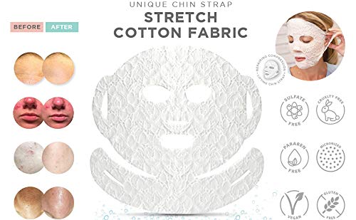LACE YOUR FACE Patented Compression Facial Mask, Reusable Biodegradable Cotton Anti Aging Skin Care, Plumping Hyaluronic Acid, Single