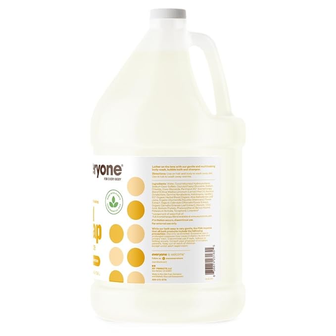 Everyone 3-in-1 Soap, Body Wash, Bubble Bath, Shampoo, 1 Gallon, Coconut and Lemon, made with Essential Oils for Men and Women