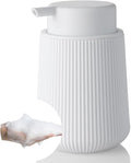 YAUKPH Striped Foaming Hand Soap Dispenser with Leak-Proof Pump for Bathroom and Kitchen Countertop 11oz White