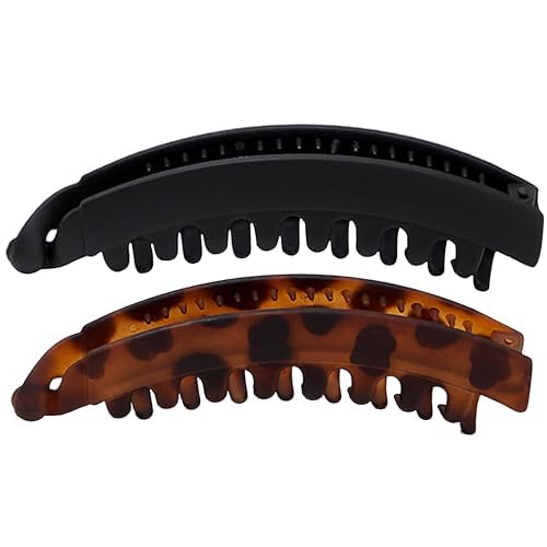 Kitsch Banana Clips For Women - Retro 80s Style Banana Hair Clips | Secure & Durable, No Crease Hair Accessories for Women | Styling, Ponytails & Updos - Black & Tort, 2pcs