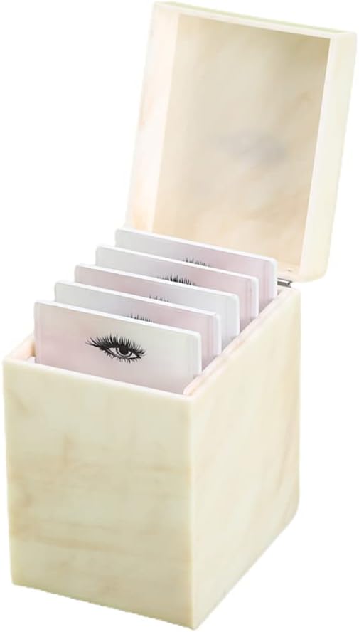 LIXIMMAZN 5 Layers Acrylic Eyelash Storage Box, Makeup Eyelashes Extension Close-Packed Display with 5 Pallets, Grafting False Eyelashes Glue Pallet Holder Display Organizer (5 Layers Marble Yellow)