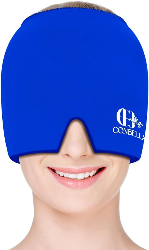 Migraine Relief Cap, Soothing Headache Ice Face Mask Products, Hot and Cold Therapy, Migraine Headache Relief Cap for Migraine, Sinus, Puffy Eyes, Tension, Stress and Hangover(Blue)