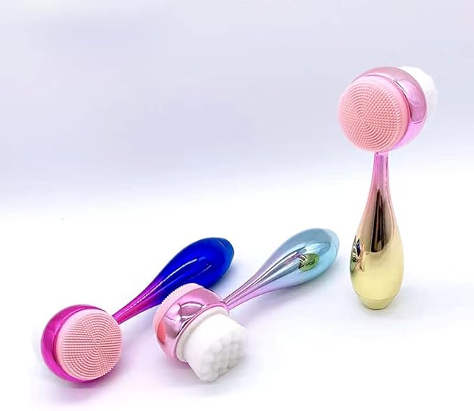 Manual Facial Cleansing Brush 2 in 1Double-Sided Facial Cleaning Brush with Soft Bristles (Electroplated Pink-Gold)