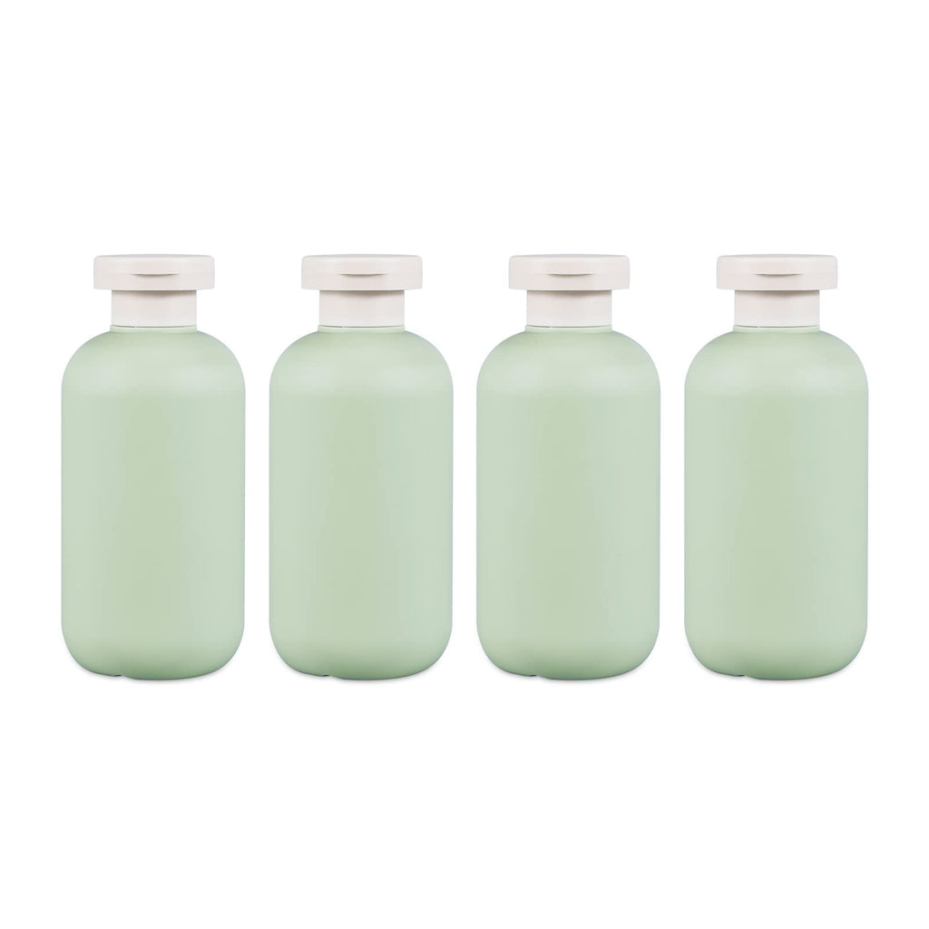 ASEVAT 6.7oz 4Pcs Green Plastic Refillable Travel Shampoo and Conditioner Bottles Plastic Refillable Travel Shampoo Bottles with Flip Cap Shampoo and Conditioner Dispenser