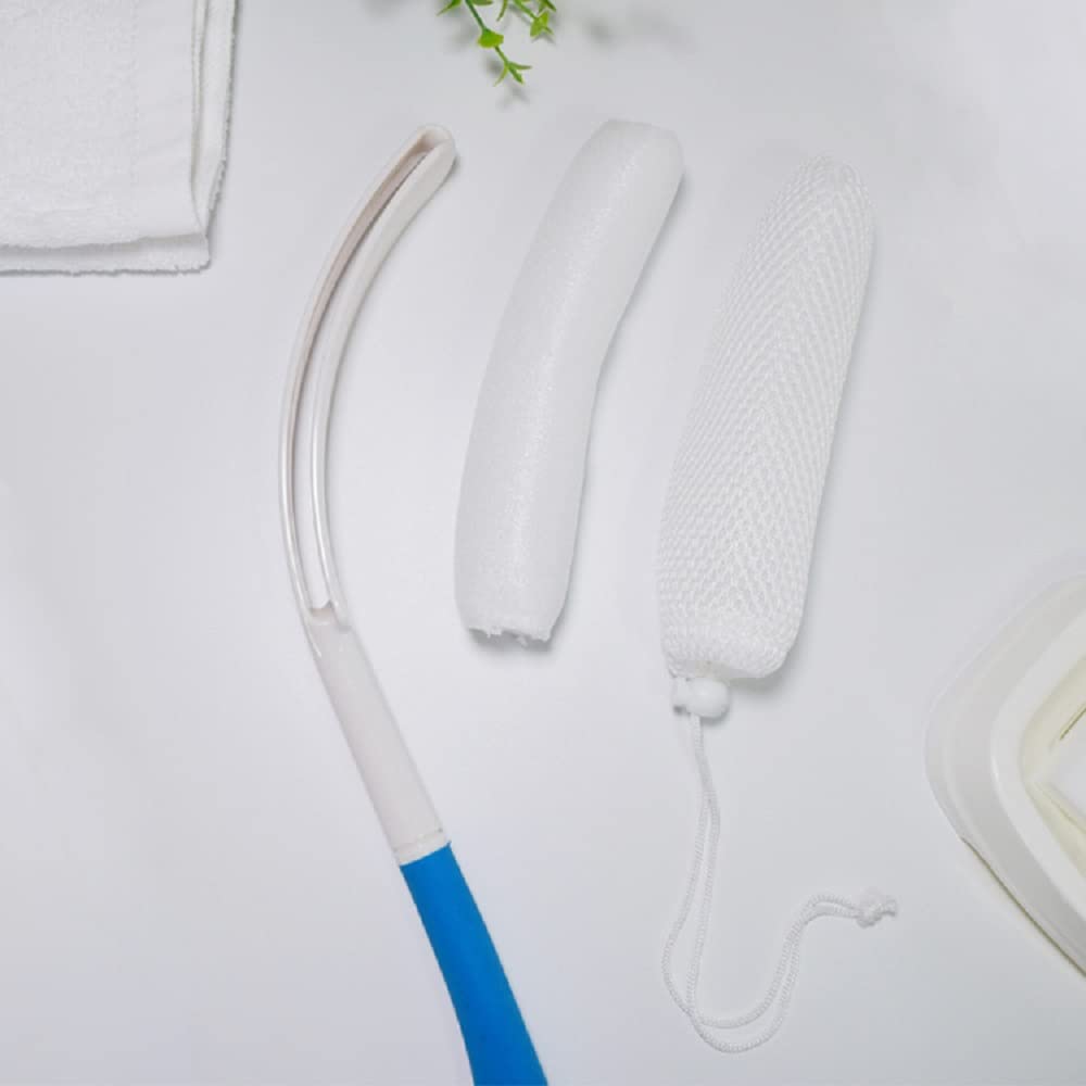 Shuiniba Body Back Bath Brush, Curve Long Handle Mesh Bag Sponge, Replaceable Scrubbing Brush, Exfoliating Skin Shower Brush, Length 15.35 Inch/39cm