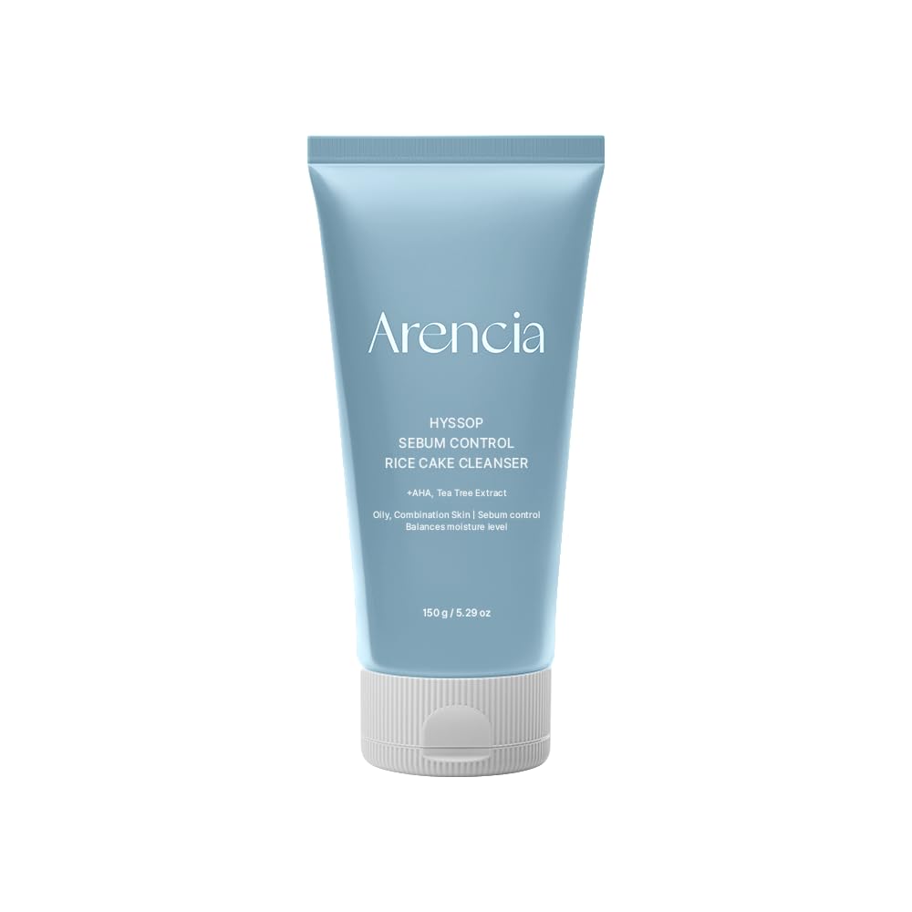 ARENCIA Hyssop Sebum Control Rice Cake Cleanser, AHA Tea Tree Face Wash for Oily Combination Skin 150ml / 5.07 fl oz