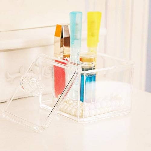 KW Collection Square Acrylic Cotton Ball Pads Gauze Swab Holder Organizer Q-tip Dispenser Storage Canister Bathroom Container Flossers Box Case (3.5 x 3.5 x 3 inches, Single Tier, Transparent)