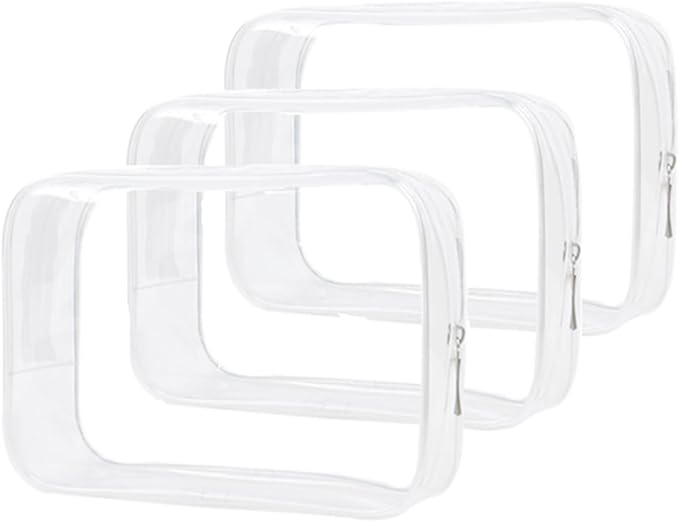 Buminee Clear Travel Bags 3 Pack 7.9"x2.5"x5.3" Multipurpose Transparent TSA Cosmetic Bag Clear Pouch For Toiletry, Makeup, Traveling - Single Zipper