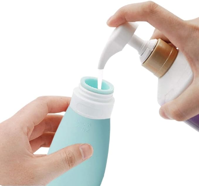 LYOB Travel Bottles for Toiletries, TSA Approved 3oz (90ml) Leak Proof Silicone Refillable Squeeze Travel Size Containers BPA Free for Cleansers, Lotions, Shampoo 4pk-With Bag (P,G,Blk,BL)
