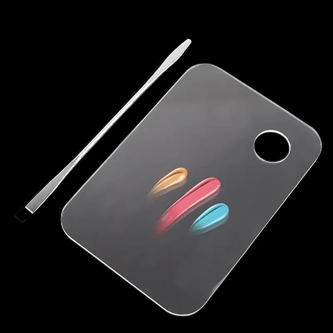 NaYiissi 2pcs Acrylic Makeup Palette, Cosmetic Makeup Mixing Tray with 2pcs Spatula Tool, Foundation Makeup Palette for Nail Art Eye Shadow Pigment Blending (Rectangle)
