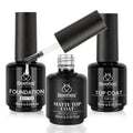 Beetles 3Pcs 15ml Base Gel & No Wipe Top Coat Nail Polish Matte Coat Set, Shine Finish and Long Lasting, Soak Off LED Nail Lamp Art DIY Design Gifts for Women Her