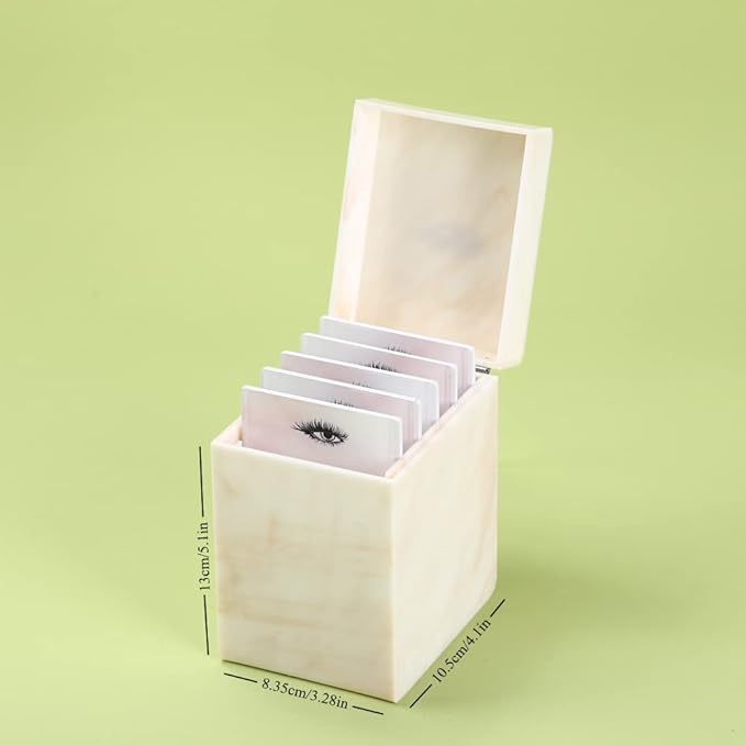 LIXIMMAZN 5 Layers Acrylic Eyelash Storage Box, Makeup Eyelashes Extension Close-Packed Display with 5 Pallets, Grafting False Eyelashes Glue Pallet Holder Display Organizer (5 Layers Marble Yellow)