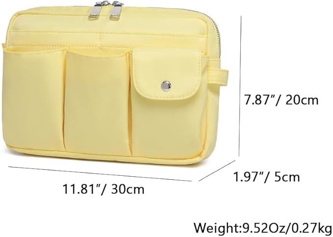 Storage Bag-arge Cosmetic Bag for Women Travel Makeup Bag Zip Up Bag Pure Cotton Canvas Can be Suspended (Yellow)