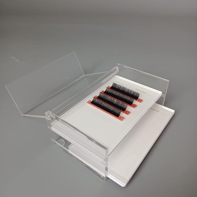 LIXIMMAZN 2 Layers Acrylic Eyelash Pallet Organizer Box, Grafting Eyelash Clear Makeup Display Container for False lashes Transparent Storage Case (White)