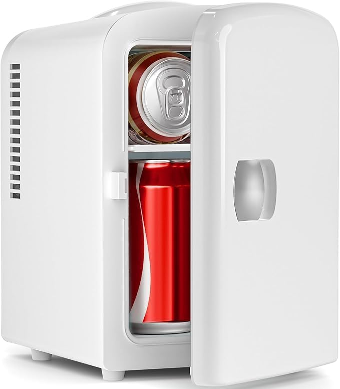Electactic Compact Refrigerator, Portable Mini Fridge, Skin Care 4L/6 Cans, for Bedroom, Car, Office & Dorm, Small Cooler for Cosmetics, Beverage and Food, White