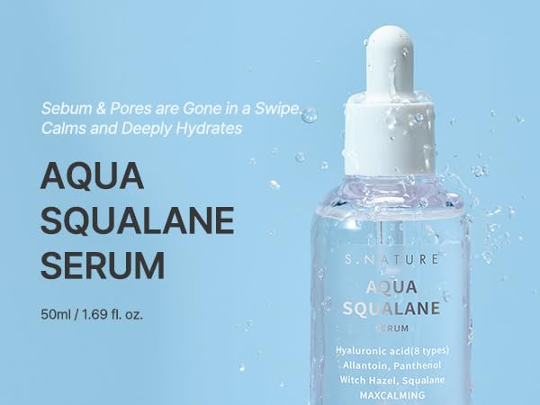 S.NATURE AQUA SQUALANE SERUM | Deeply hydrated Facial Serum for All Skin Type, Soothing, Pore Tightening and Sebum control Benefits, Korean Skin Care (2.37 Fl.Oz)