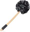 FORENEE Black Loofah on a Stick, PE Mesh Back Scrubber, Long Wood Handle