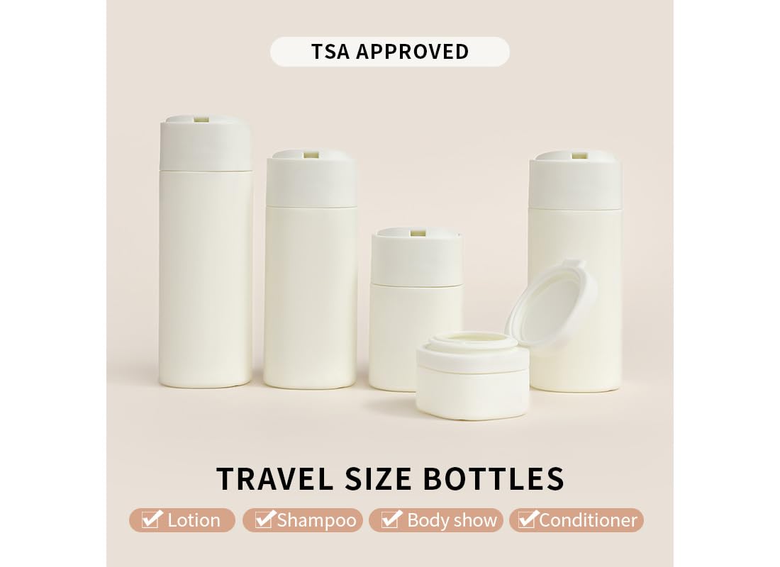 Sprigold 5 Pack Brief and Fashion Travel Bottles TSA Approved, BPA Free Travel Size Travel Containers Refillable Squeeze Bottles for Cosmetic Shampoo Cream Conditioner Lotion Soap… (Nordic grey)
