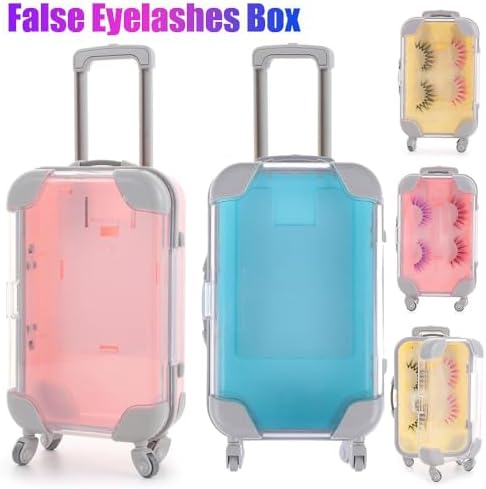 HomeSoGood 2 Pack Mini Size Fake Eyelash Organizer Case, Luggage Shape Suitcase Design False Eyelashes Packing Boxe for Travel 3x5 Inch